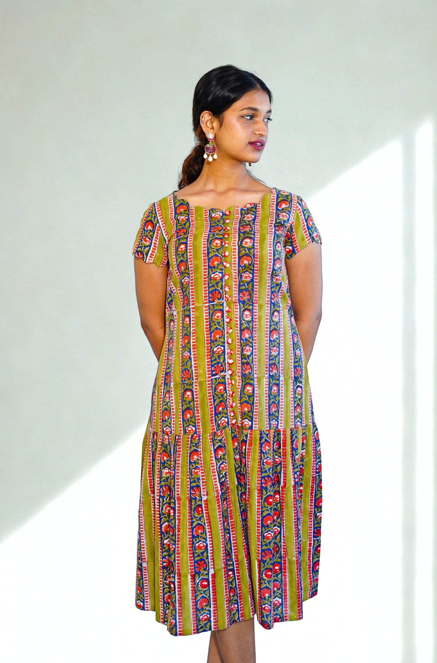 Olive Green Scalloped neck dress