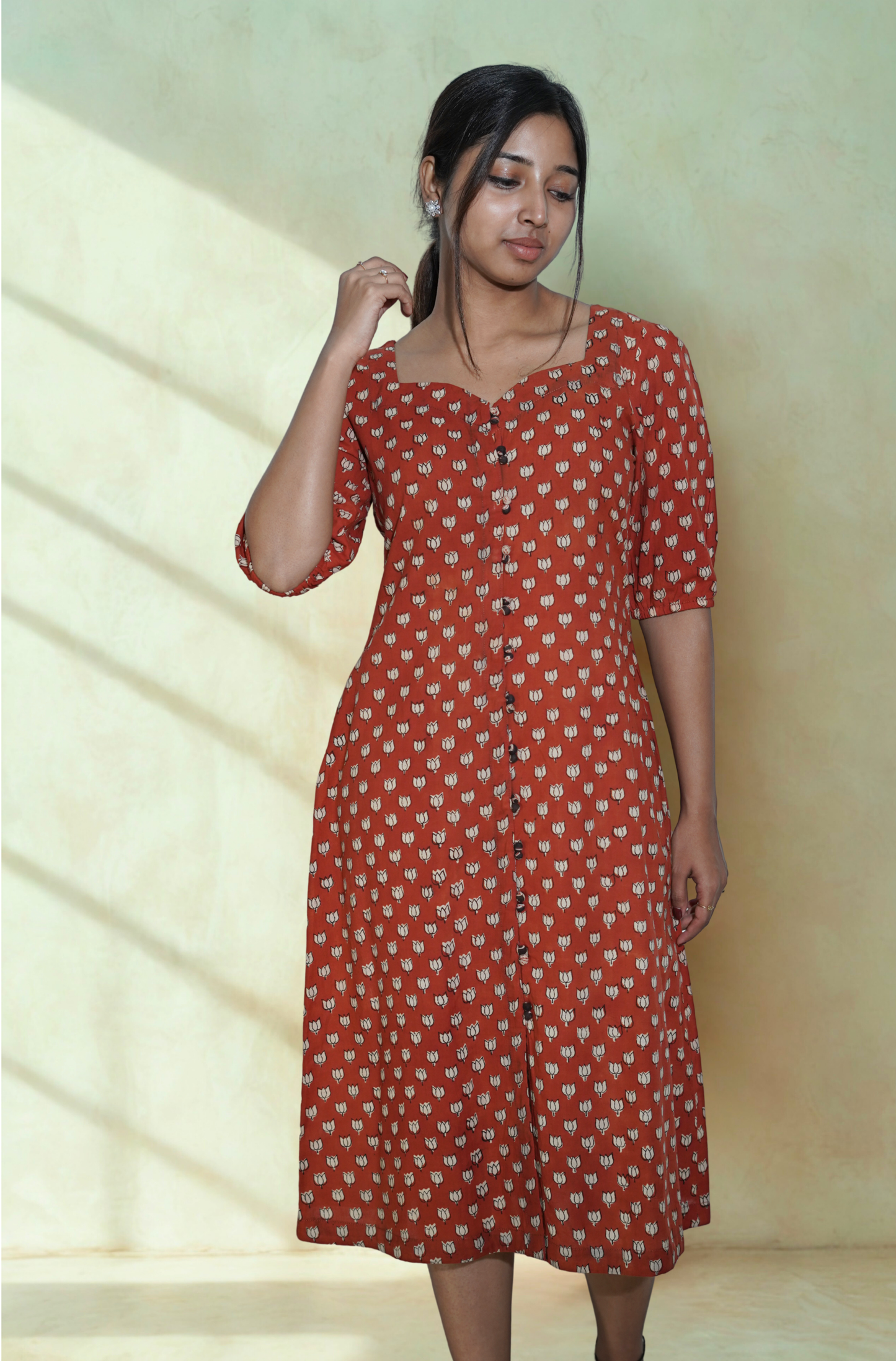 Brick Red A-line Comfort Dress