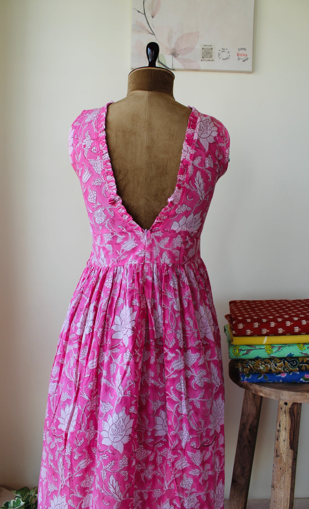Soft Pink Deep V back neck Dress