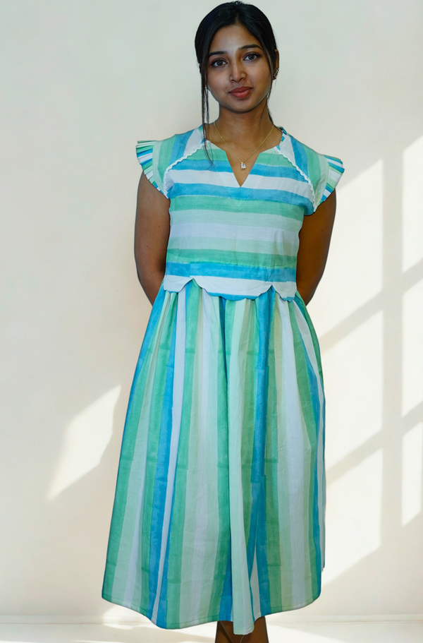 Stripes & Sky Scalloped Dress
