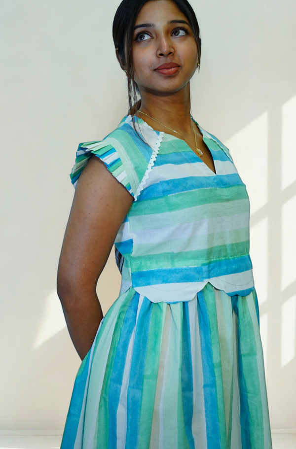 Stripes & Sky Scalloped Dress