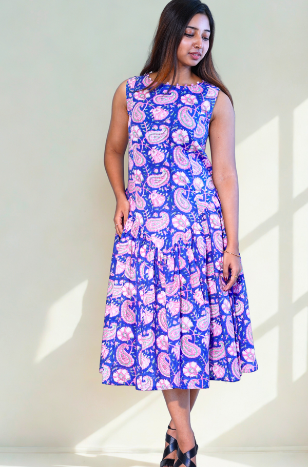 Blue Paisley Corset Back Dress