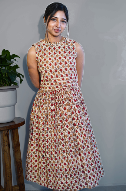 Ochre Deep V Back neck dress