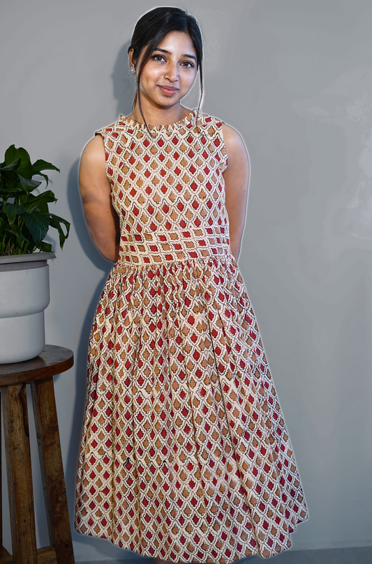 Ochre Deep V Back neck dress