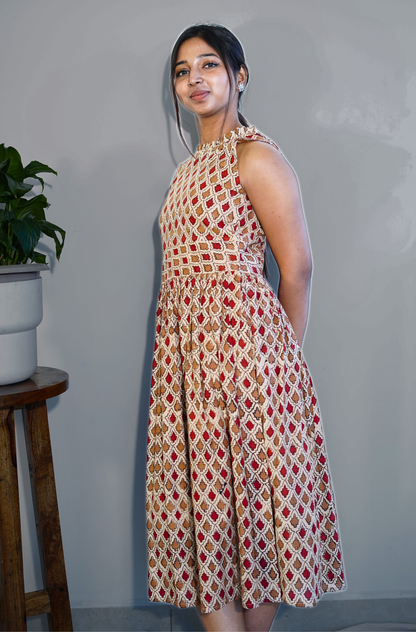 Ochre Deep V Back neck dress