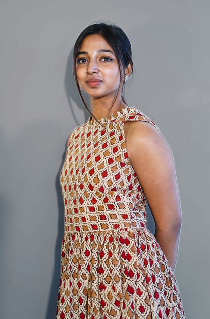 Ochre Deep V Back neck dress