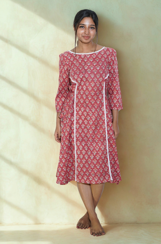 Wine Red Summer Side tie up dress