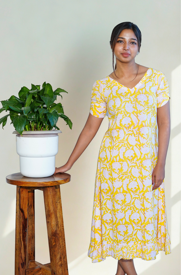 Sunny yellow Puff sleeved day dress