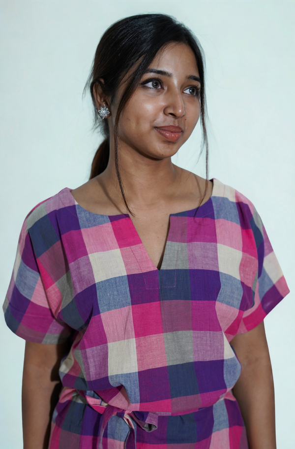 Checkered drop shoulder dress