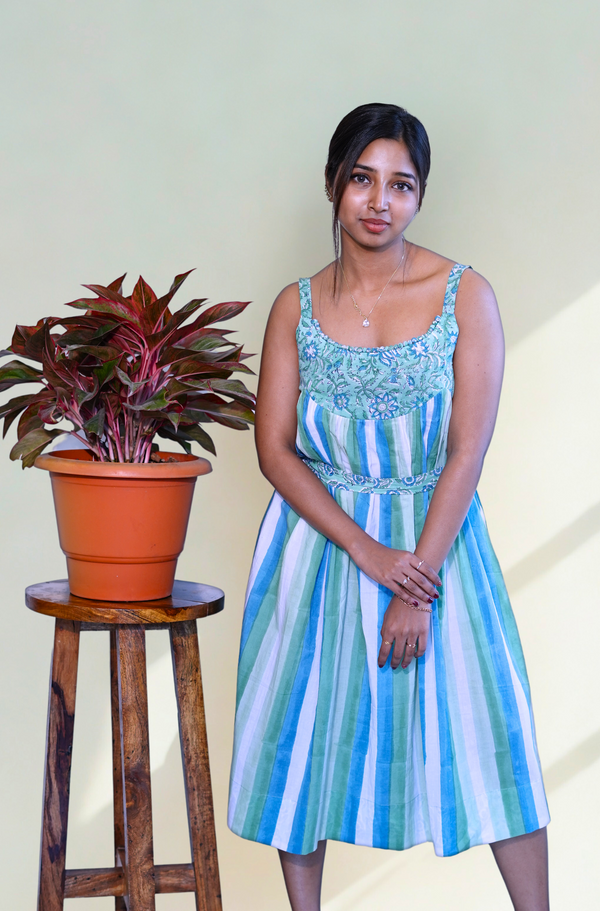 Stripes & Sky Flared dress