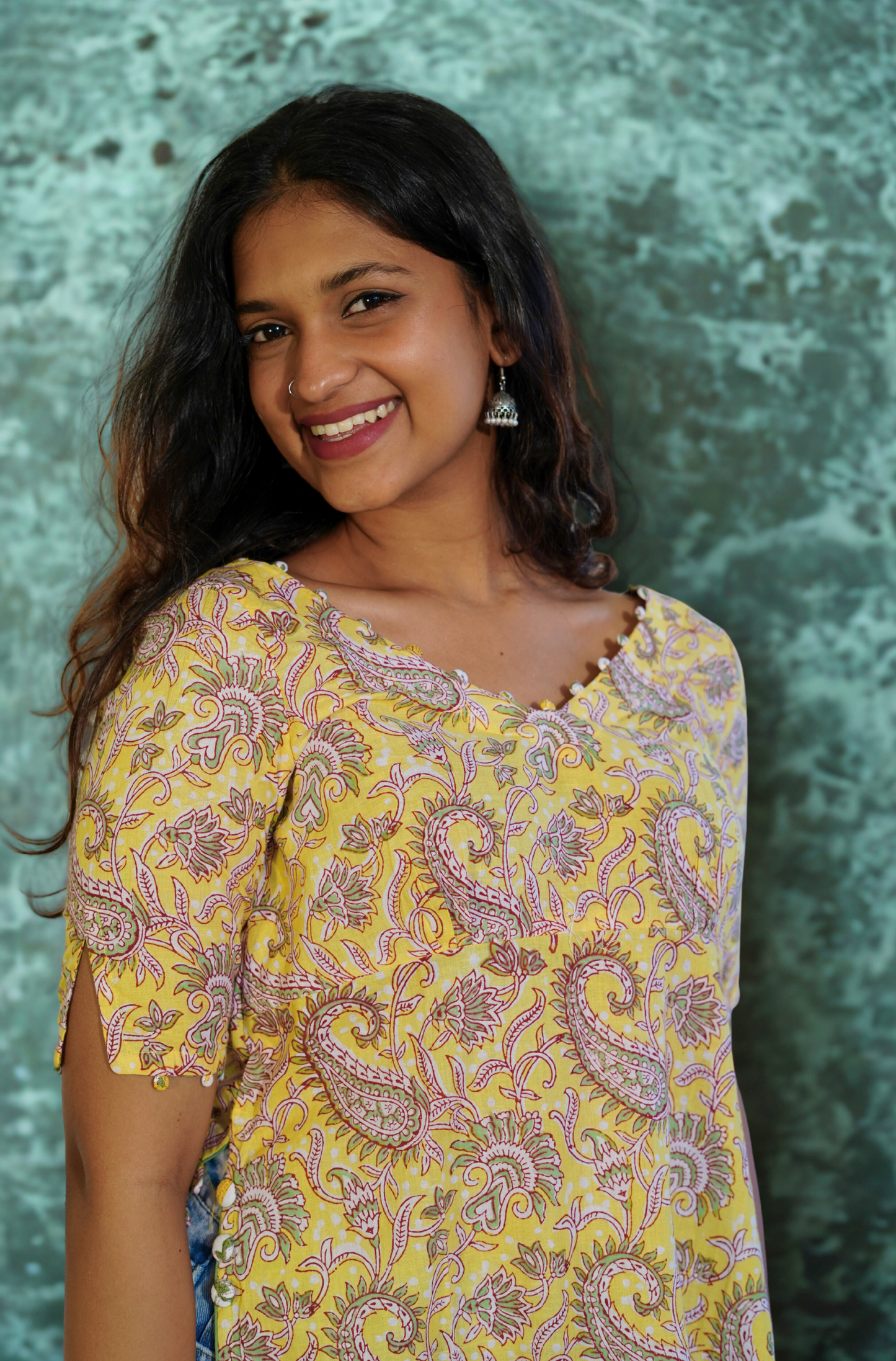 Yellow Paisley V Neck Kurta