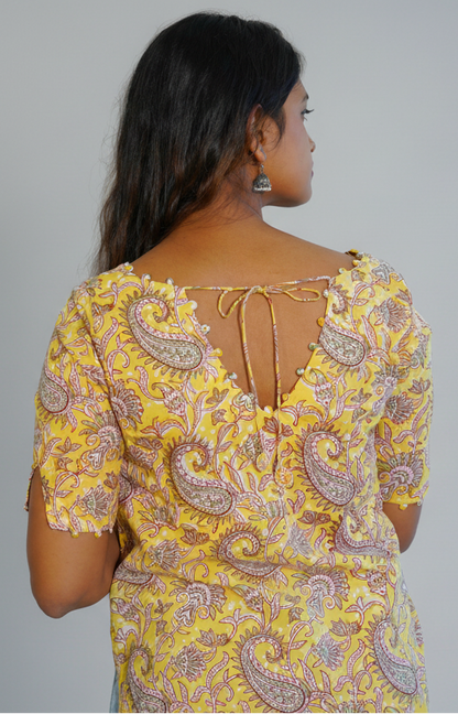Yellow Paisley V Neck Kurta