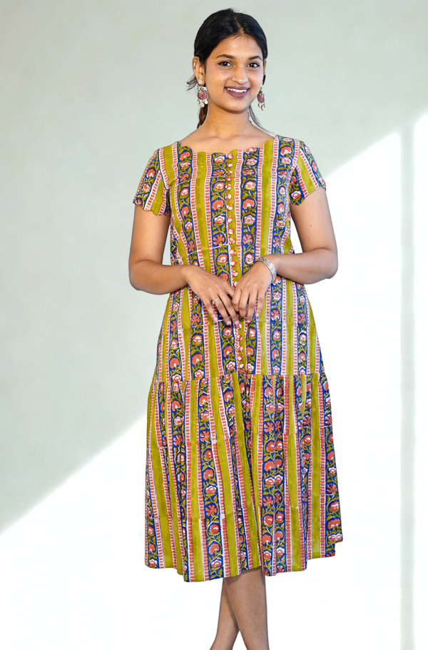 Olive Green Scalloped neck dress