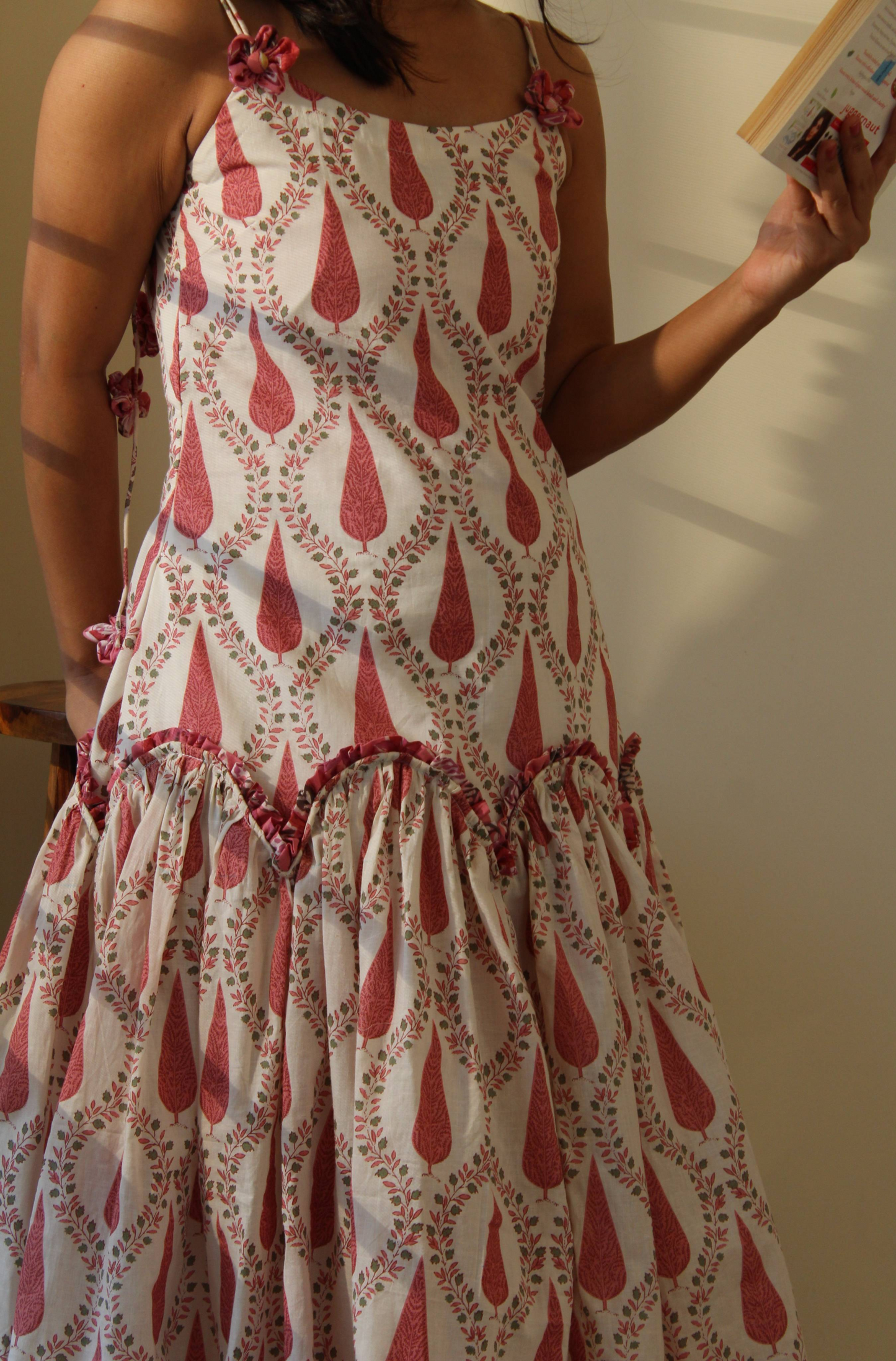 BEIGE PINK TASSELS DRESS