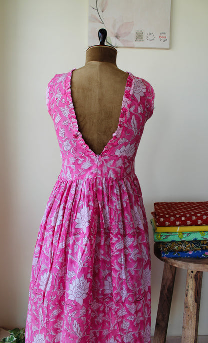 Soft Pink Deep V back neck Dress