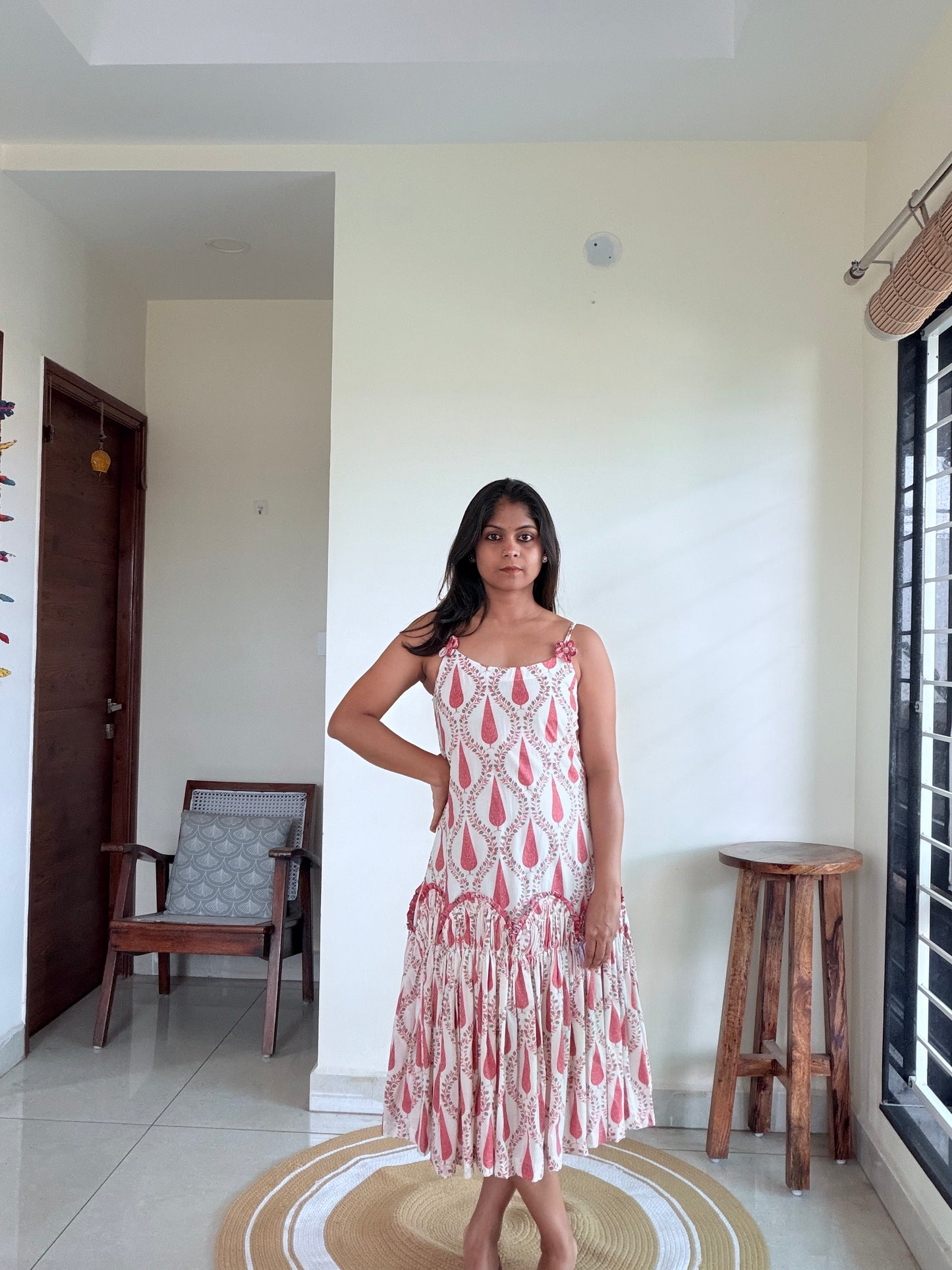 BEIGE PINK TASSELS DRESS