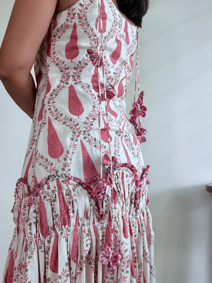 BEIGE PINK TASSELS DRESS
